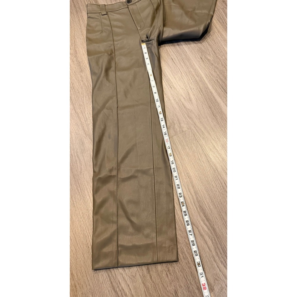 Women's ZARA Olive Faux Leather Trousers XS Sleek Modern Edgy Minimalist Urban - Picture 8 of 10